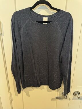 Athleta Navy Metallic Ribbed Long Sleeve Top